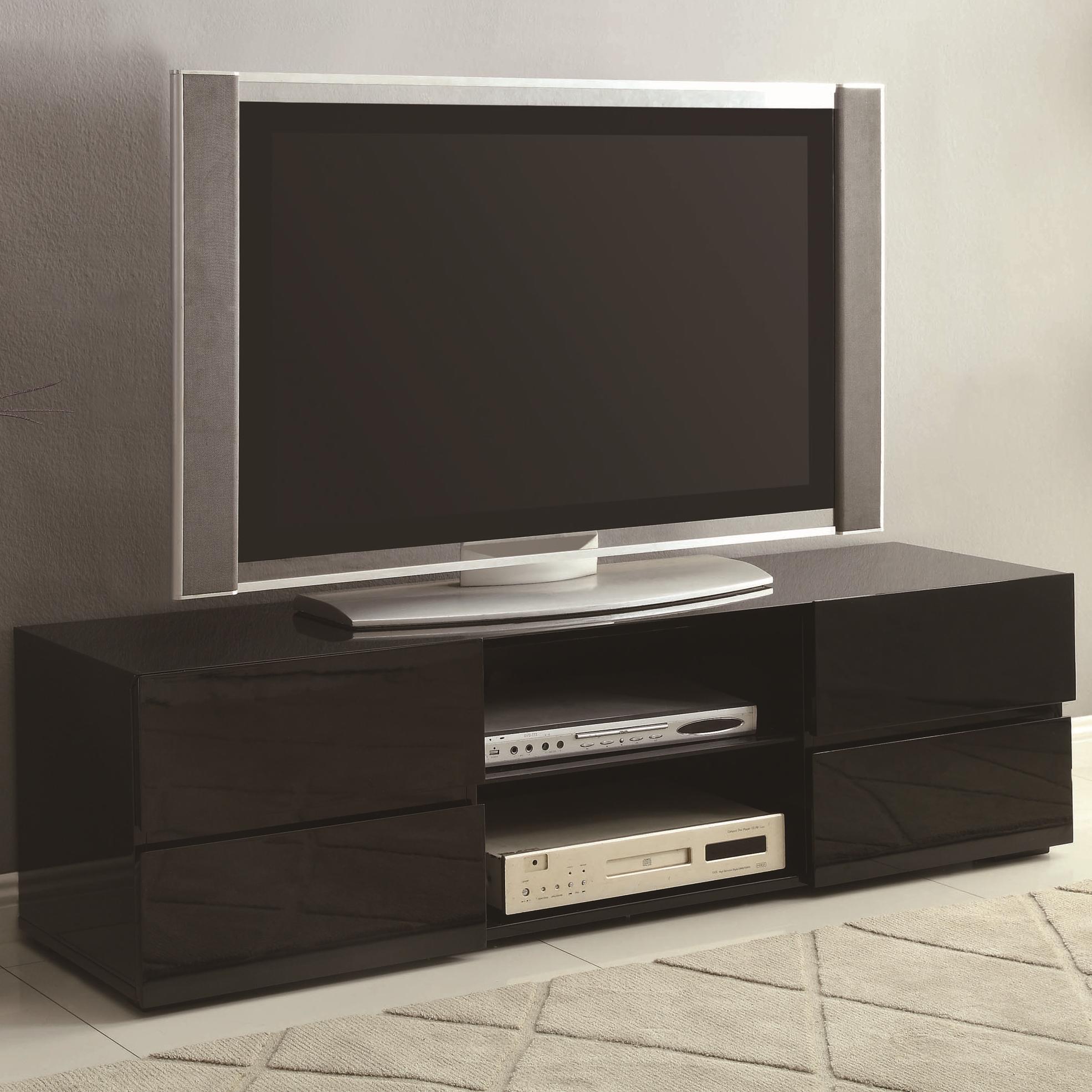 Coaster TV Stands High Gloss Black TV Stand with Glass Shelf Value